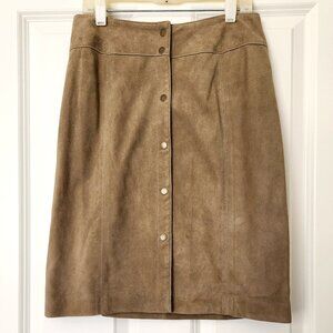 Talbots Goat Suede Leather Snap Front A-Line Khaki Skirt